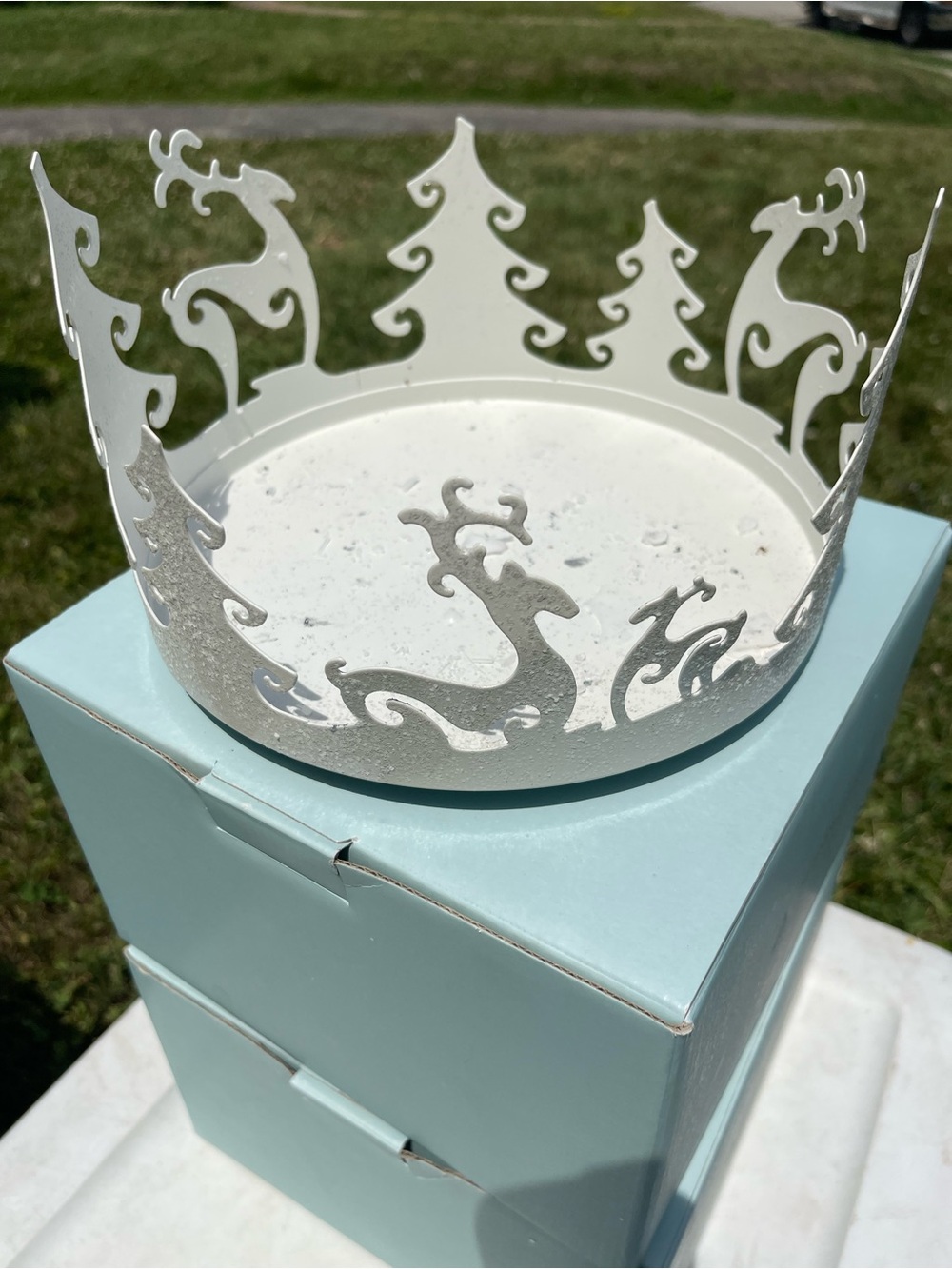 PartyLite White Metal Reindeer & Tree Crown Tray